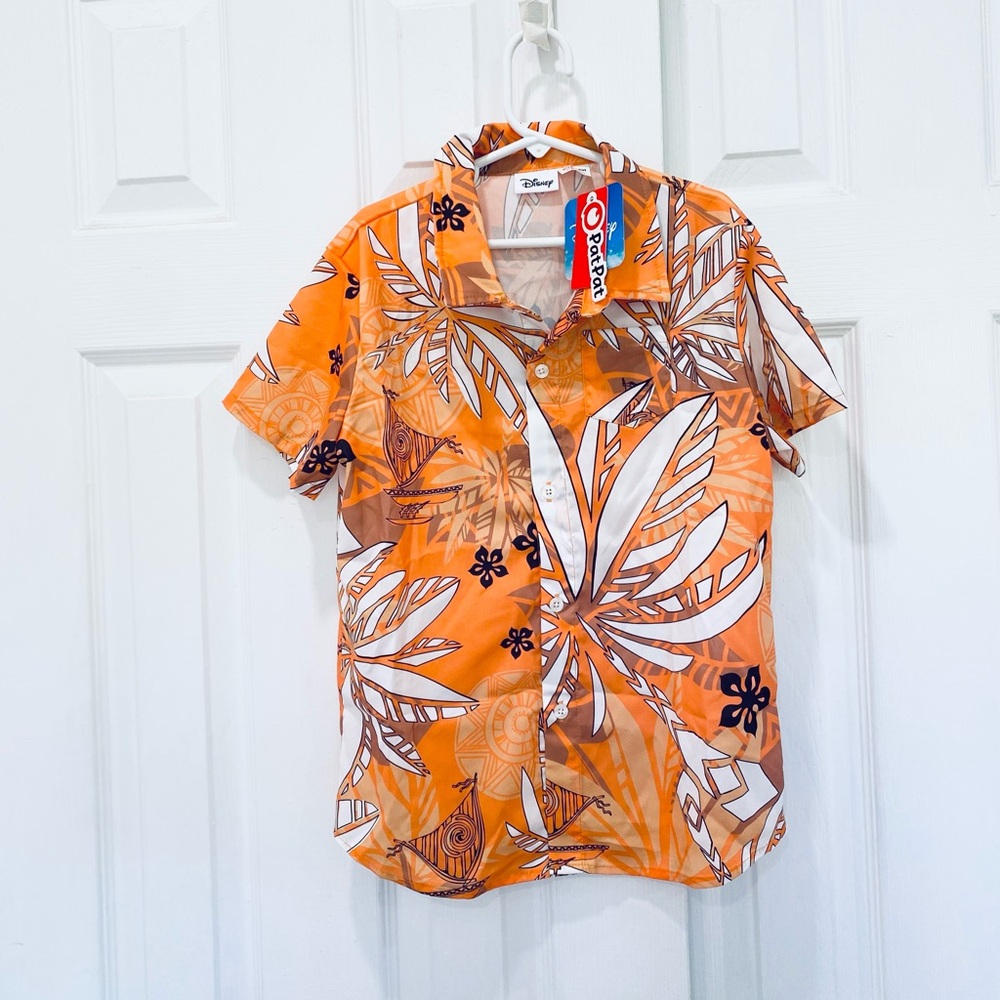Disney Boy Moana Palm Leaf Tropical Short Sleeve Button Up Shirt